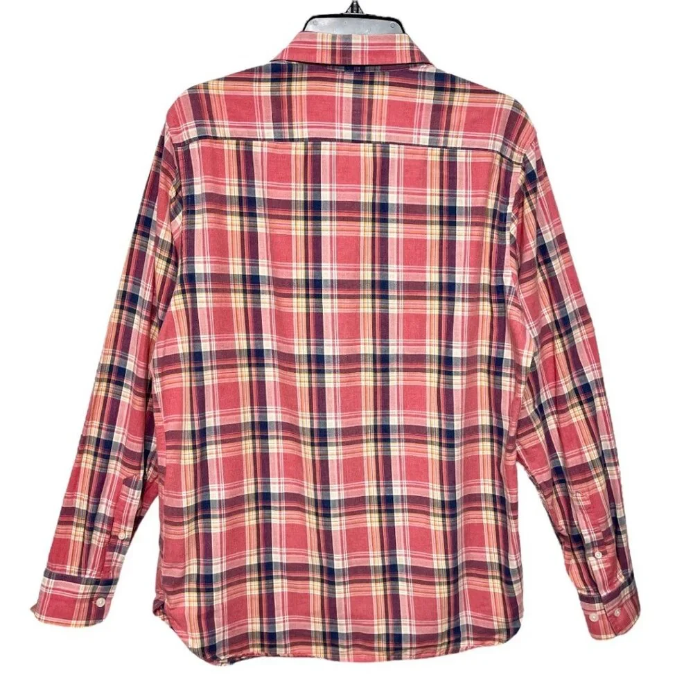 Banana Republic Slim Fit‎ Red Plaid Long-Sleeve Button-Up Shirt 100% Cotton Size